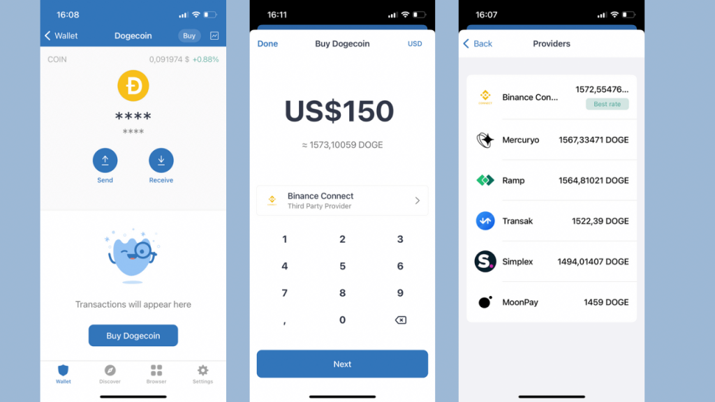 Buying Dogecoin on TrustWallet screenshot